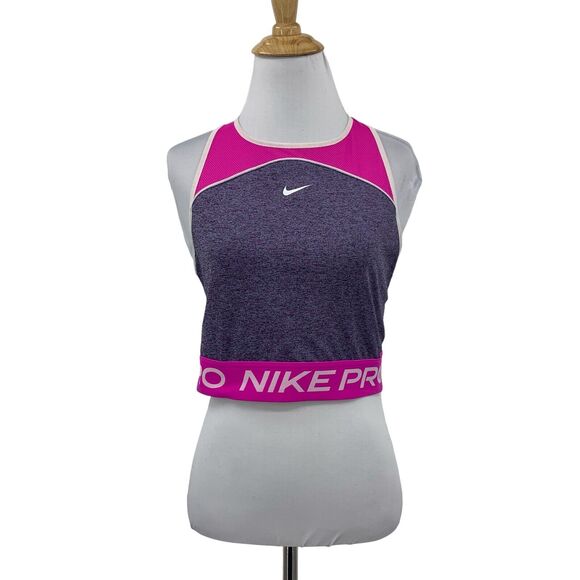 Nike Pro Tank Top Womens M Medium Multi Cropped DriFit Colorblock Racerback - Picture 1 of 13